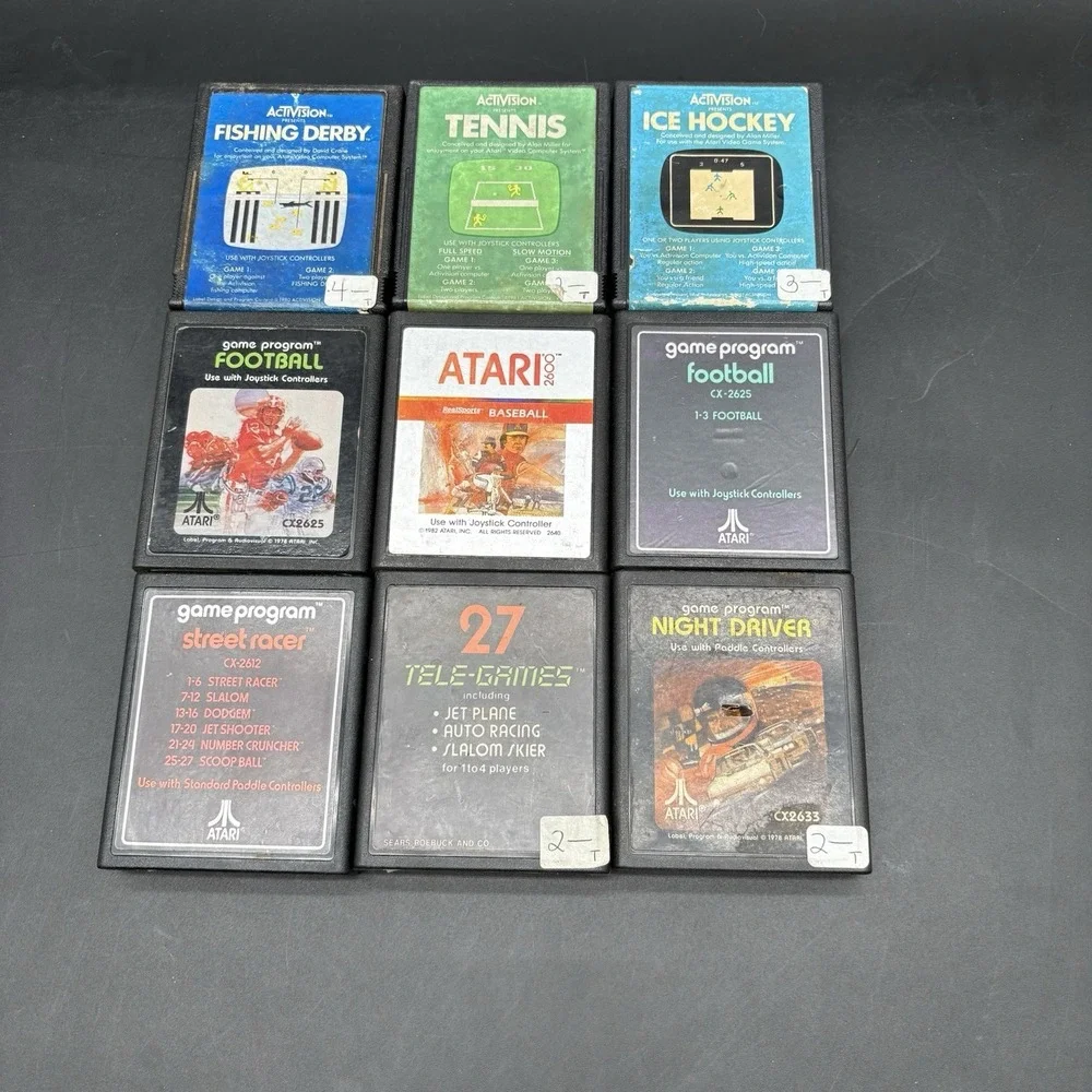 Lot of 9 Atari 2600 Game Cartridges Fishing Derby Tennis Ice Hockey Street Racer